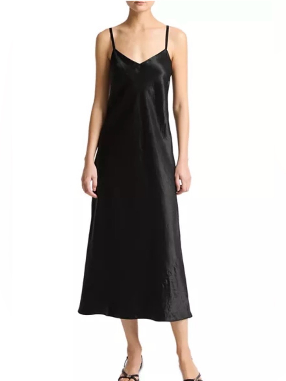Vince Black Satin Slip Midi Dress with Spaghetti Straps Size L - Picture 1 of 11